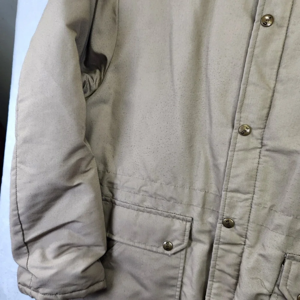 Vtg Westwind Sportswear USA Insulated‎ Work Jacket Tan Cord Collar
